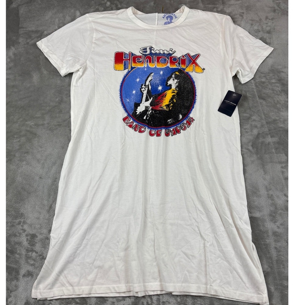 Lucky Brand Jimi Hendrix Band ofโ Gypsys Graphic T-Shirt Dress White Medium NEW